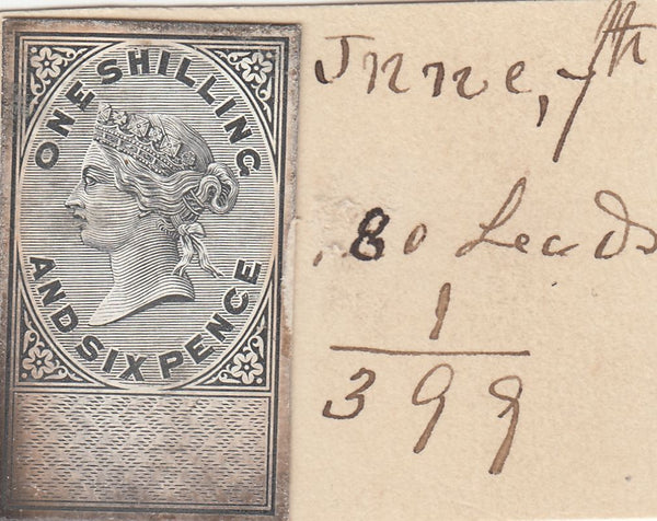143358 CIRCA 1872 GB REVENUE UNAPPROPRIATED 1/6d DIE  PROOF EX DE LA RUE STRIKING BOOK.