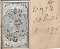 143359 CIRCA 1872 GB REVENUE UNAPPROPRIATED £1 DIE PROOF EX DE LA RUE STRIKING BOOK.