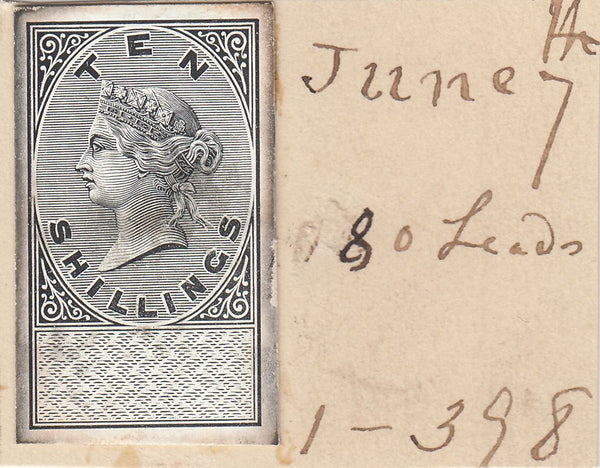 143360 CIRCA 1872 GB REVENUE UNAPPROPRIATED 10s DIE PROOF EX DE LA RUE STRIKING BOOK.