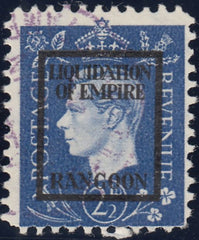 143382 1944 2½d  GERMAN PROPAGANDA FORGERY 'LIQUIDATION OF EMPIRE/RANGOON' OVERPRINT FINE 'USED'.