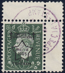 143383 1944 ½d GREEN GERMAN PROPAGANDA FORGERY 'EMPIRE'S/LIQUIDATION/AT TEHERAN' OVERPRINT, VERY FINE 'USED'.