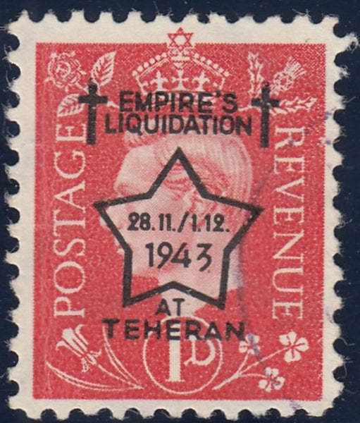 143384 1944 1d SCARLET GERMAN PROPAGANDA FORGERY 'EMPIRE'S LIQUIDATION/AT TEHERAN' OVERPRINT' GOOD UNUSED.