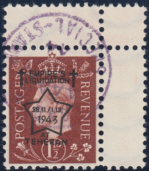 143385 1944 GERMAN PROPAGANDA FORGERY 1½d RED-BROWN 'EMPIRE'S LIQUIDATION/AT TEHERAN' OVERPRINT, VERY FINE 'USED'.