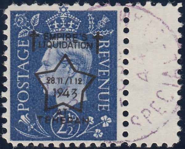 143386 1944 2½d BLUE GERMAN PROPAGANDA FORGERY 'EMPIRE'S LIQUIDATION/AT TEHERAN' OVERPRINT, GOOD 'USED'.