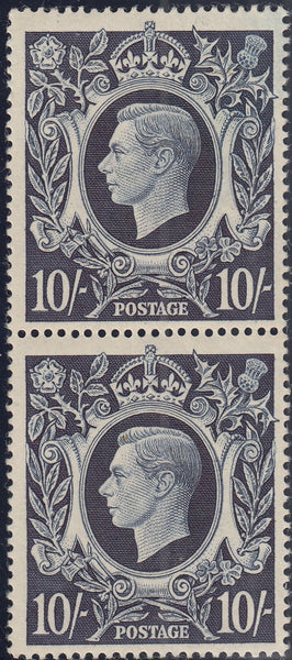 143390 1939 10/- DARK BLUE (SG478) UNMOUNTED O.G. VERTICAL PAIR THIRD STATE WITH RE-ENTRIES.