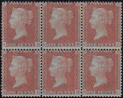 143395 1855 DIE 2 1D PL.9 LARGE CROWN 14 (SPEC C6) GOOD TO FINE MINT BLOCK OF SIX.