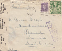 143403 1945 AIRMAIL TO PARAMARIBO, SURINAME, SOUTH AMERICA KGVI 2/6 YELLOW-GREEN (SH476b) AND 3d.