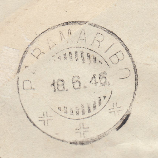 143403 1945 AIRMAIL TO PARAMARIBO, SURINAME, SOUTH AMERICA KGVI 2/6 YELLOW-GREEN (SH476b) AND 3d.
