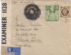 143405 1944 AIRMAIL LONDON TO BUENOS AIRES, ARGENTINA KGVI 2/6 YELLOW-GREEN (SG476b) AND 1s, CANCELLATION OBLITERED FOR SECURITY REASONS.