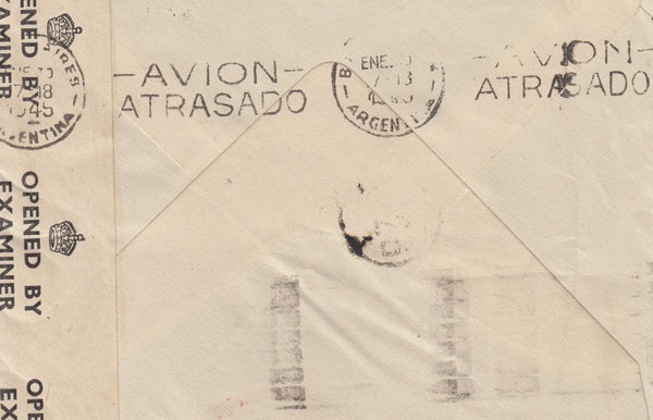 143406 1944 AIRMAIL PADDINGTON, LONDON TO BUENOS AIRES, ARGENTINA KGVI 2/6 YELLOW-GREEN (SG 476b) AND 1s.