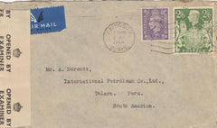 143407 1944 AIRMAIL ABINGDON, BERKS TO TALARA, PERU, SOUTH AMERICA KGVI 2/6 YELLOW-GREEN (SG476b) AND 3d WITH PERFINS.