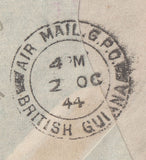 143409 1944 AIRMAIL NEWCASTLE ON TYNE TO DEMERARA, BRITISH GUIANA KGVI 2/6 YELLOW-GREEN (SG476b) ALSO ½d AND 2d.