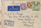 143410 1944 AIRMAIL BOURNEMOUTH TO SAO PAULO, BRAZIL KGVI 2/6 YELLOW-GREEN (SG476b) 3d and 1s ISSUES.