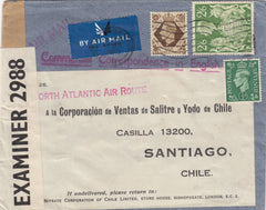 143411 1943 AIRMAIL LONDON TO SANTIAGO, CHILE KGVI 2/6 YELLOW-GREEN (SG476b) ALSO ½d AND 1s ISSUES.