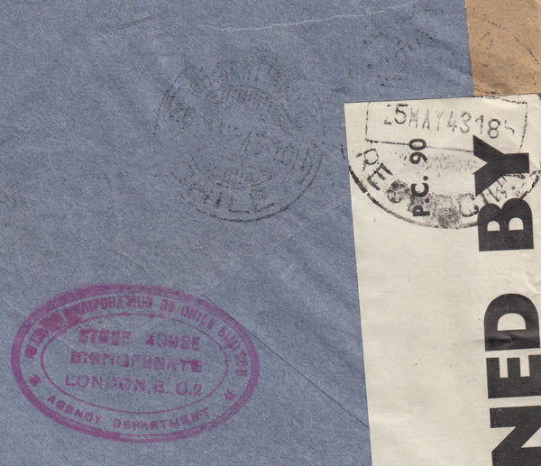 143411 1943 AIRMAIL LONDON TO SANTIAGO, CHILE KGVI 2/6 YELLOW-GREEN (SG476b) ALSO ½d AND 1s ISSUES.