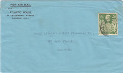 143414 1943? AIRMAIL LONDON TO NEW YORK KGVI 2/6 YELLOW-GREEN (SG476b).