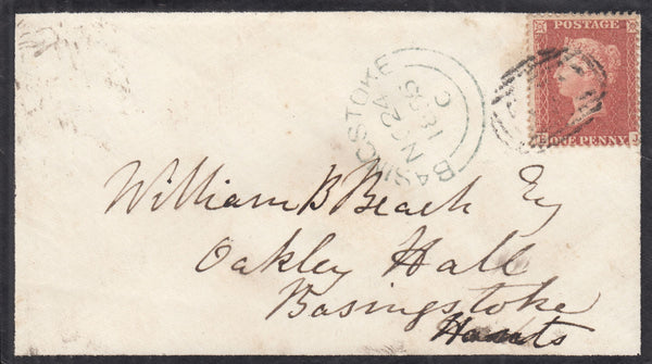 143415 1856 MOURNING ENVELOPE ANDOVERSFORD, GLOS TO BASINGSTOKE DIE 2 1d RED-BROWN ON WHITE PAPER PL.33 (SG37).