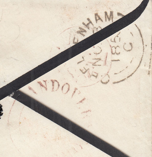 143415 1856 MOURNING ENVELOPE ANDOVERSFORD, GLOS TO BASINGSTOKE DIE 2 1d RED-BROWN ON WHITE PAPER PL.33 (SG37).