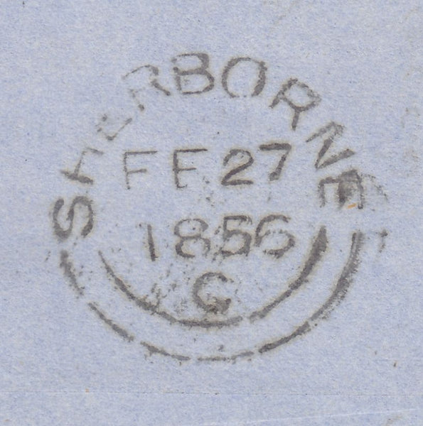 143416 1856 MAIL SHERBORNE, DORSET TO LONDON DIE 2 1d PL.24 'C7 ABNORMAL PRINTING'.
