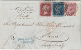 143418 1867 THREE COLOUR COMBINATION LONDON TO BERNE, SWITZERLAND 1d (SG43), 2d (SG45) AND 3d (SG92).