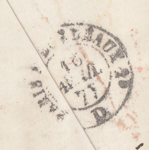 143419 1877 REGISTERED MAIL SOUTHPORT, LANCS TO FRANCE 2½d ROSY MAUVE (SG141) AND 4d SAGE-GREEN (SG153).