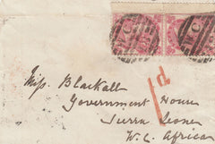 143423 1864 MAIL LONDON TO SIERRA LEONE, AFRICA 3d ROSE (SG76) X 2.