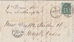 143425 1870 MAIL LEEDS TO MONTEVIDEO, URUGUAY 1s GREEN (SG117) PL.4.