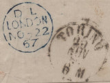 143426 1867 MAIL LONDON TO TORINO, ITALY 6d (SG105) POSTAGE AND 2d (SG45) LATE FEE.