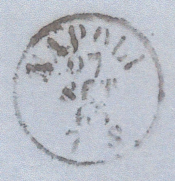 143429 1865 MAIL LONDON TO NAPLES 1s GREEN WMK EMBLEMS (SG101).