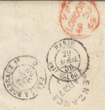 143430 1859 MAIL PENZANCE, CORNWALL TO FRANCE 4d CARMINE (SG66).