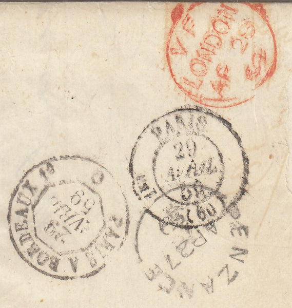 143430 1859 MAIL PENZANCE, CORNWALL TO FRANCE 4d CARMINE (SG66).