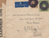 143434 1943 AIRMAIL U.K. HUNSTANTON, NORFOLK TO PORTO ALEGRE, BRAZIL KGVI 2/6 YELLOW-GREEN (SG476b) AND 1s, CANCELLATIONS ALL BUT OBLITERATED FOR SECUIRTY REASONS.