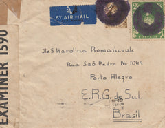 143434 1943 AIRMAIL U.K. HUNSTANTON, NORFOLK TO PORTO ALEGRE, BRAZIL KGVI 2/6 YELLOW-GREEN (SG476b) AND 1s, CANCELLATIONS ALL BUT OBLITERATED FOR SECUIRTY REASONS.