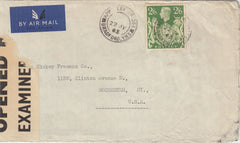 143437 1943 AIRMAIL APPERLEY BRIDGE, BRADFORD, YORKS TO ROCHESTER, U.S.A. KGVI 2/6 YELLOW-GREEN (SG476b).)