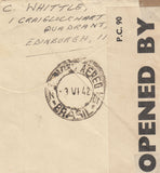 143439 1942 AIRMAIL EDINBURGH TO RIO DE JANIERO, BRAZIL KGVI 2/6 BROWN (SG476) AND 1s.