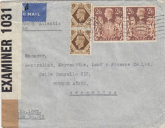143442 1942 AIRMAIL LONDON TO BUENOS AIRES, AGENTINA KGVI 2/6 BROWN (SG476) FINE PAIR AND 1s X 2.