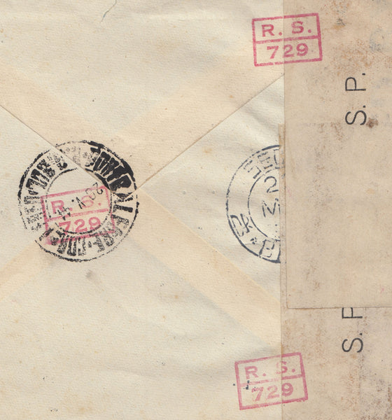 143444 1944 MAIL TANGIER TO PORTO ALEGRE, BRAZIL WITH U.K. 2/6 YELLOW-GREEN (SG476b) ALSO 9d AND 1s.