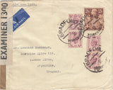 143446 1942 AIRMAIL BRADFORD, YORKSHIRE TO 'BUENOS AIRES, ARGENTINE, URUGUAY' (!) KGVI 2/6 BROWN (SG476) AND 6d PURPLE X 4.