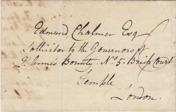 143450 1787 MAIL BRECON, WALES TO QUEEN ANNE'S BOUNTY, LONDON 'BRECK/NOCK' HANDSTAMP (W352).                            (W352).