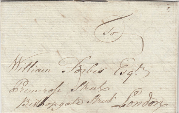 143451 1787 MAIL USED IN LONDON TO BISHOPSGATE STREET WITH SOUTHWARK DOCKWRA (L354).
