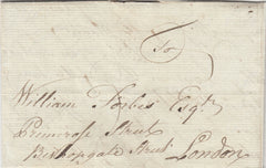 143451 1787 MAIL USED IN LONDON TO BISHOPSGATE STREET WITH SOUTHWARK DOCKWRA (L354).