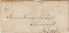 143453 1784 MAIL LONDON TO GREENWICH, KENT WITH LONDON DOCKWRA HANDSTAMP.