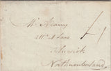 143459 1781 MAIL LONDON TO ALNWICK, NORTHUMBERLAND WITH BISHOP MARK AND 'F' LONDON RECEIVER'S HANDSTAMP.