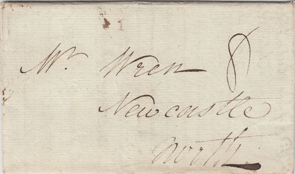 143460 1780 MAIL LONDON TO NEWCASTLE WITH BISHOP MARK AND 'F' LONDON RECEIVER'S HANDSTAMP.