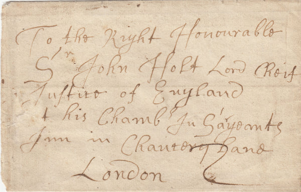 143461 CIRCA 1780 PART WRAPPER TO LONDON WITH 'CURY' LONDON RECEIVER'S HANDSTAMP.