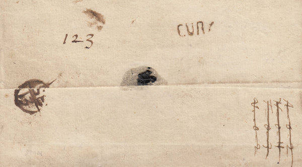 143461 CIRCA 1780 PART WRAPPER TO LONDON WITH 'CURY' LONDON RECEIVER'S HANDSTAMP.