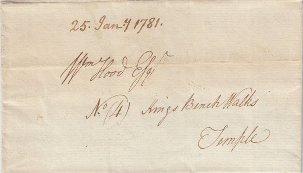 143463 1781 MAIL USED WITHIN LONDON, LONDON DOCKWRA HANDSTAMP.