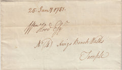 143463 1781 MAIL USED WITHIN LONDON, LONDON DOCKWRA HANDSTAMP.