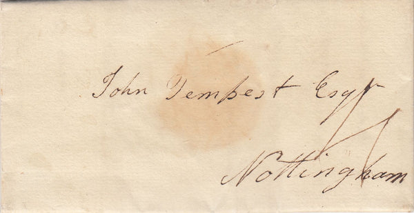 143467 1775 MAIL LONDON TO NOTTINGHAM WITH 'EK' LONDON RECEIVER'S HANDSTAMP.