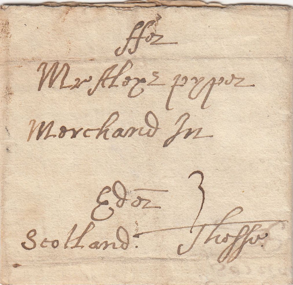 143471 1699 MAIL LONDON TO EDINBURGH, SCOTLAND, ON REVERSE CIRCULAR 'W' HANDSTAMP.